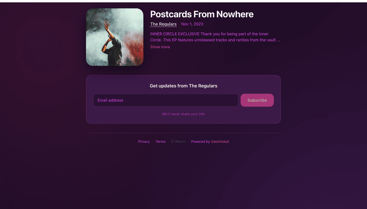 Album page with email collection form